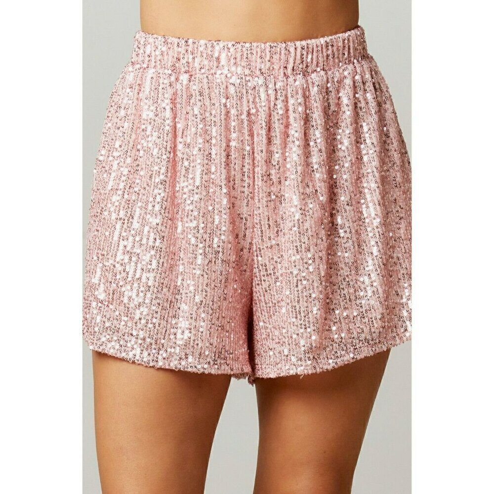 Making a Statement Sequin Sparkle Shorts in Pink